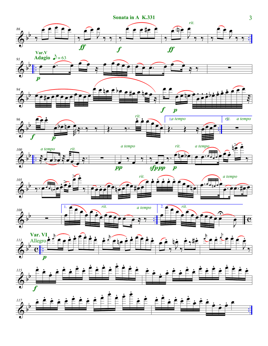 Sonata in A, K. 331., First Movement Woodwind Quintet scores gallery preview page 3