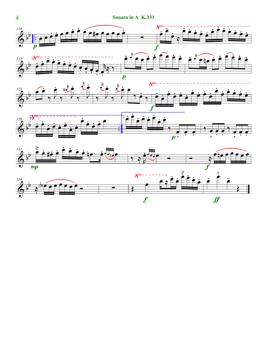 Sonata in A, K. 331., First Movement Woodwind Quintet scores gallery preview page 4