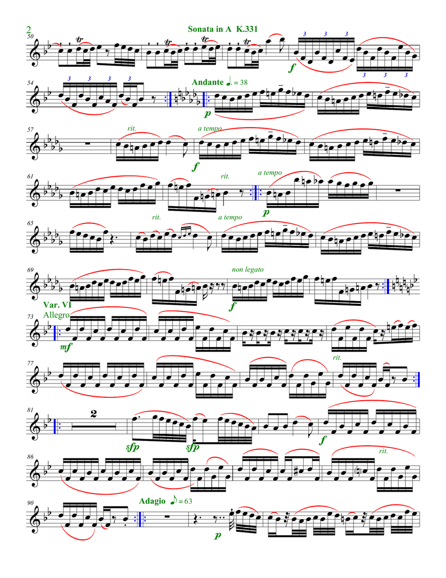 Sonata in A, K. 331., First Movement Woodwind Quintet scores gallery preview page 6