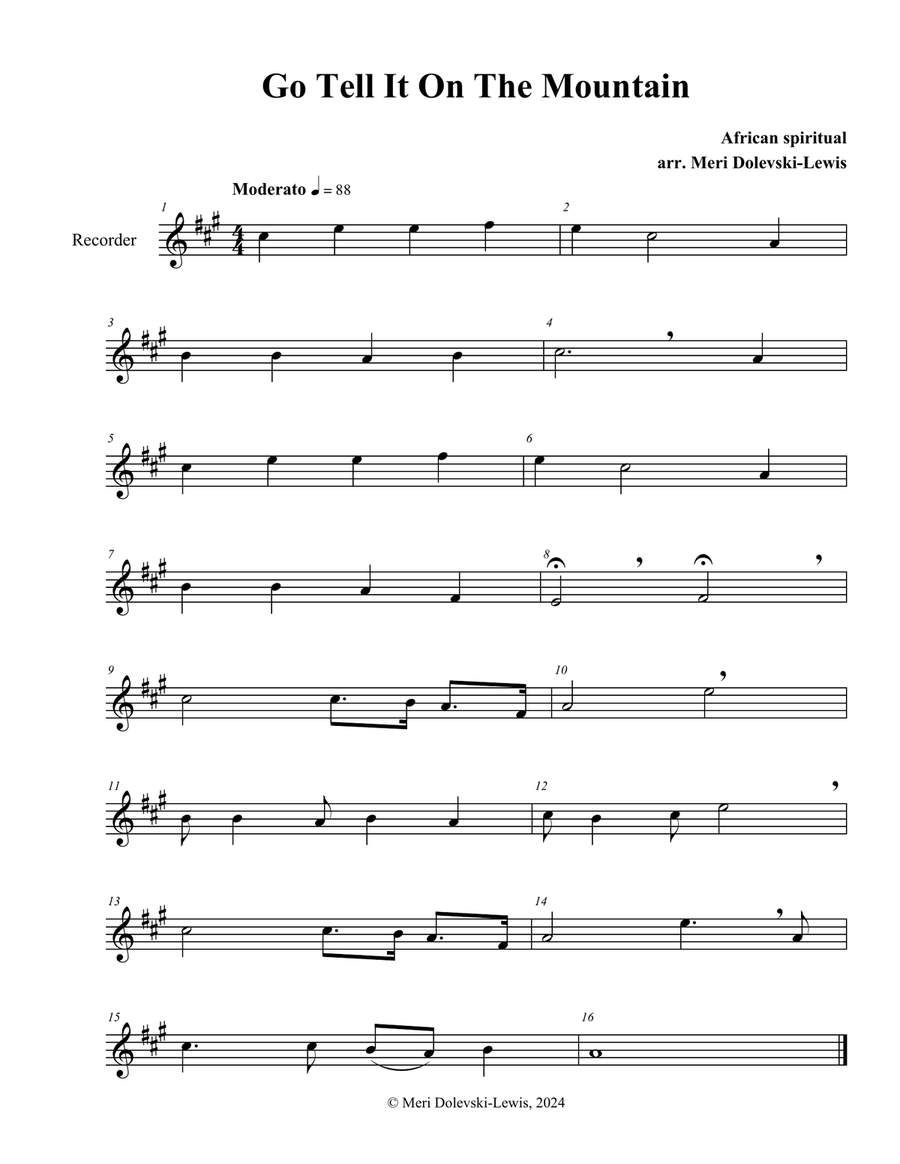 Go tell it on the mountain Recorder scores gallery preview page 1