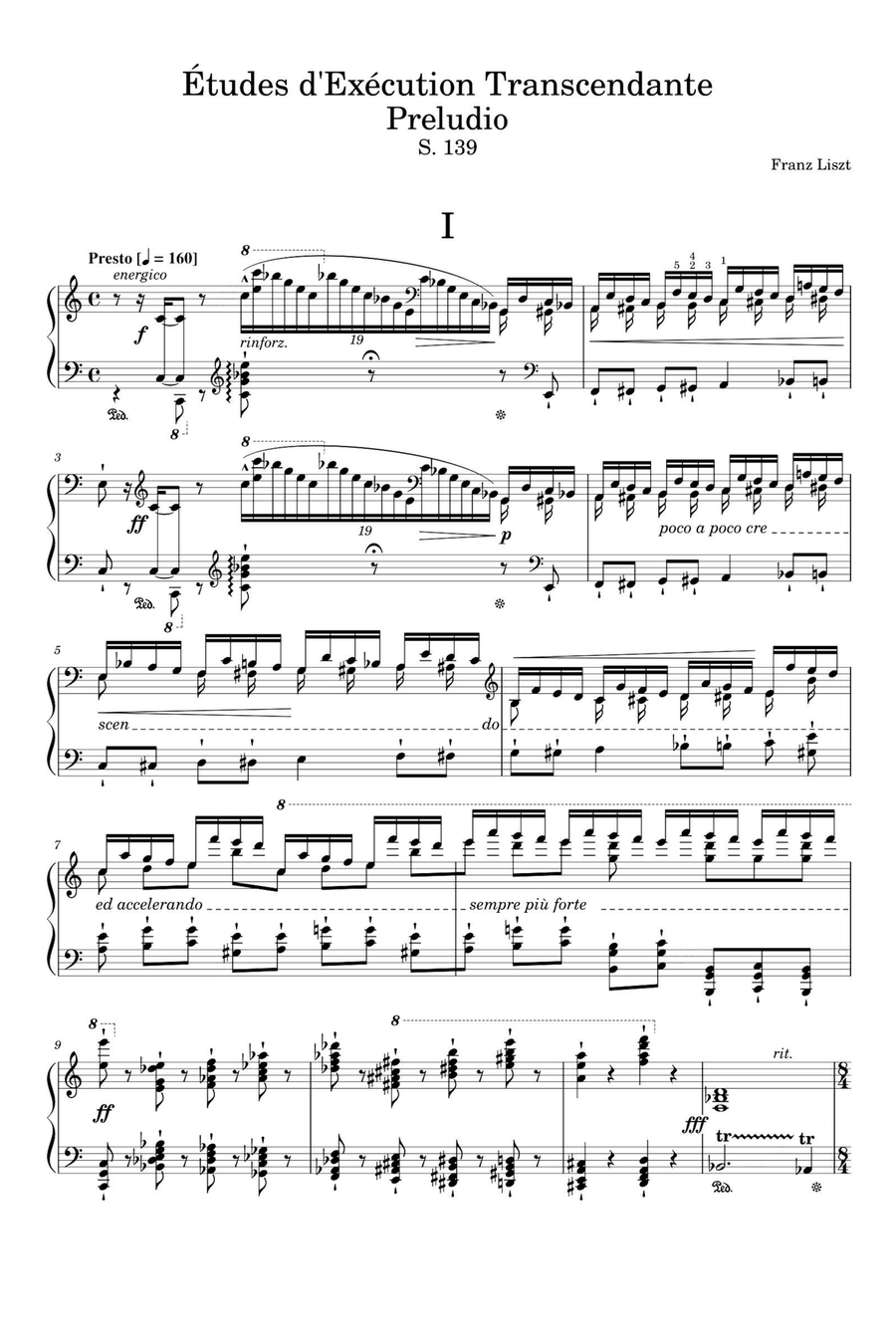 Transcendental Étude No. 1 Preludio - Franz Liszt Piano Solo scores gallery preview page 1