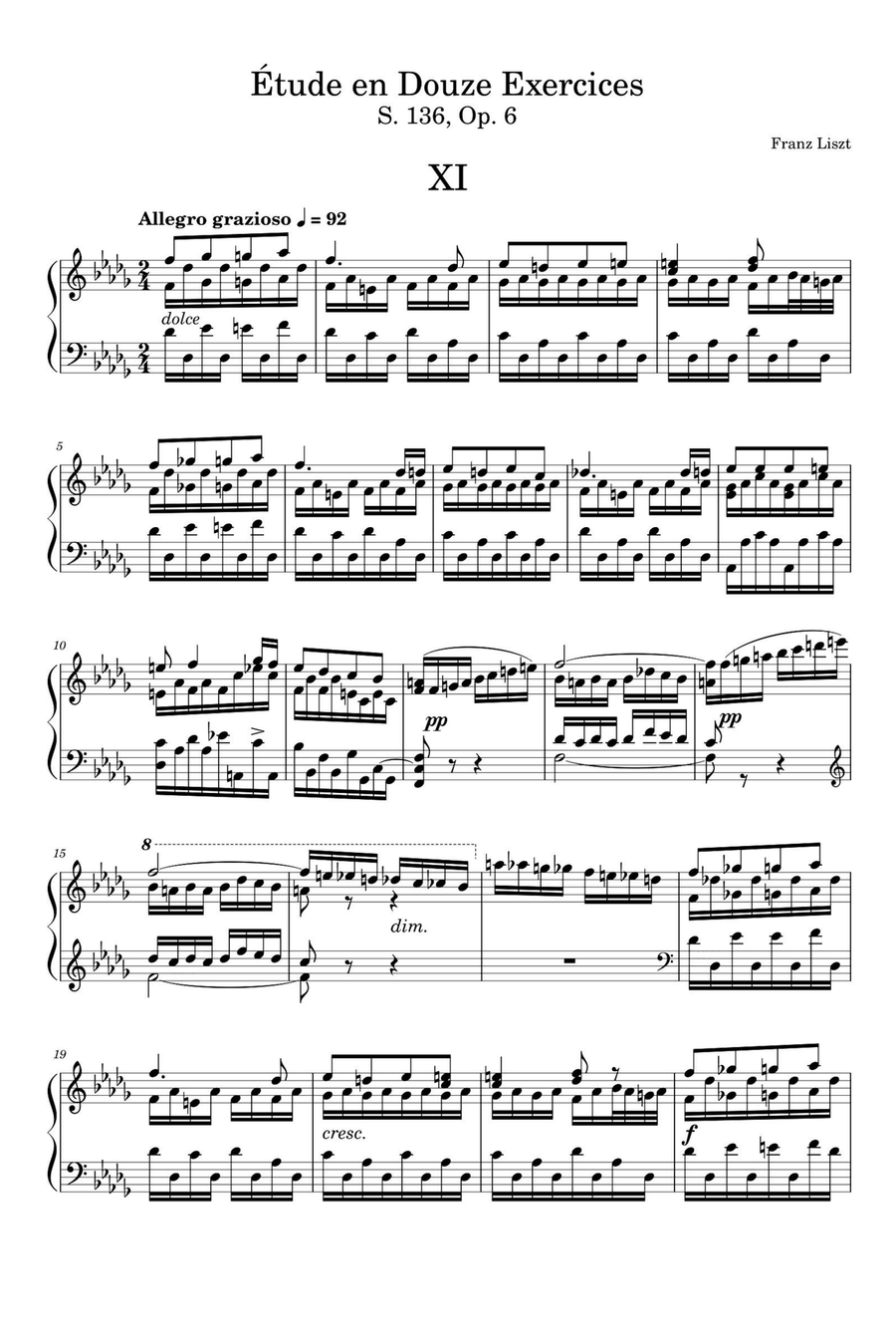Étude en Douze Exercices No.11 - Franz Liszt Piano Solo scores gallery preview page 1