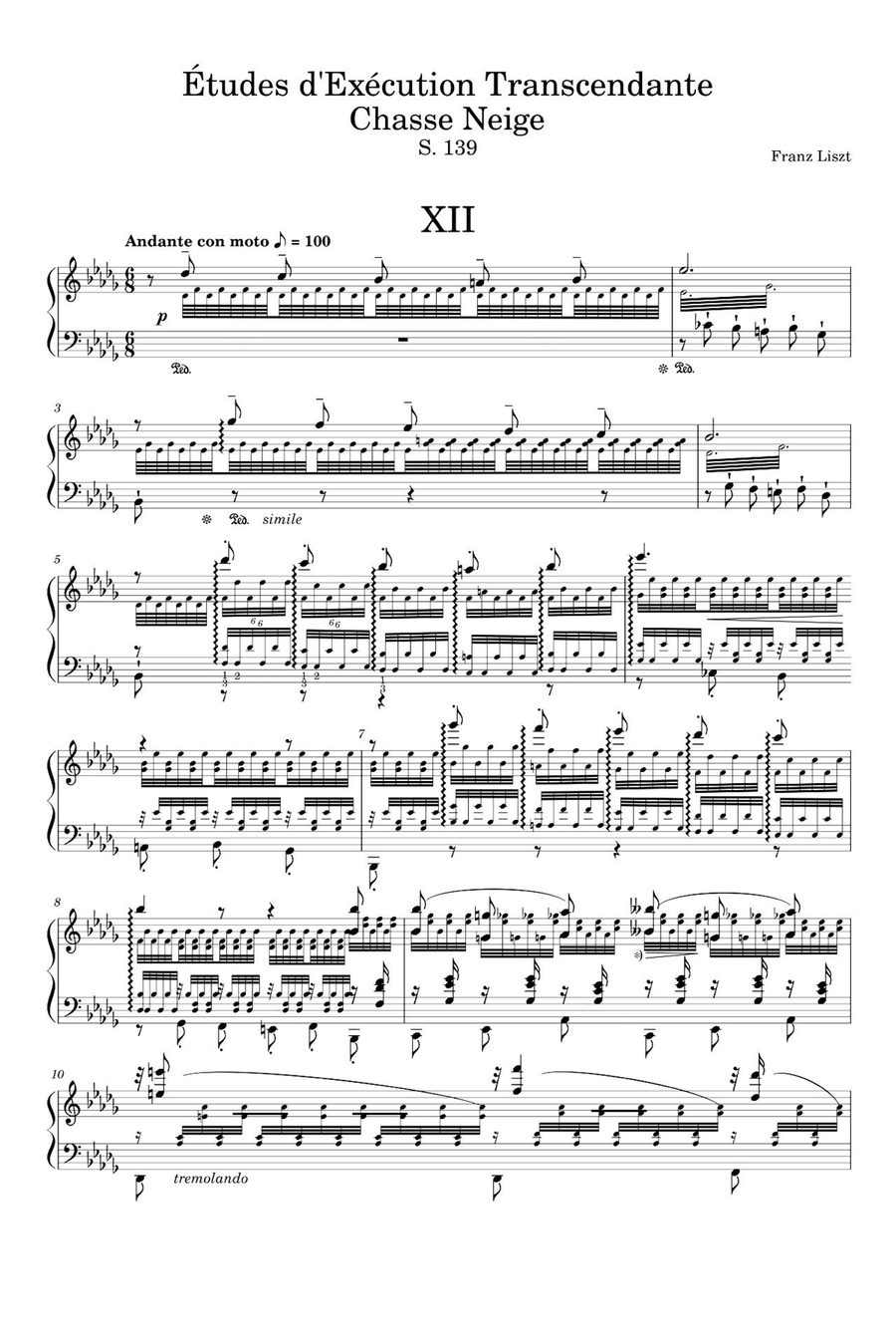 Transcendental Étude No. 12 Chasse Neige - Franz Liszt Piano Solo scores gallery preview page 1