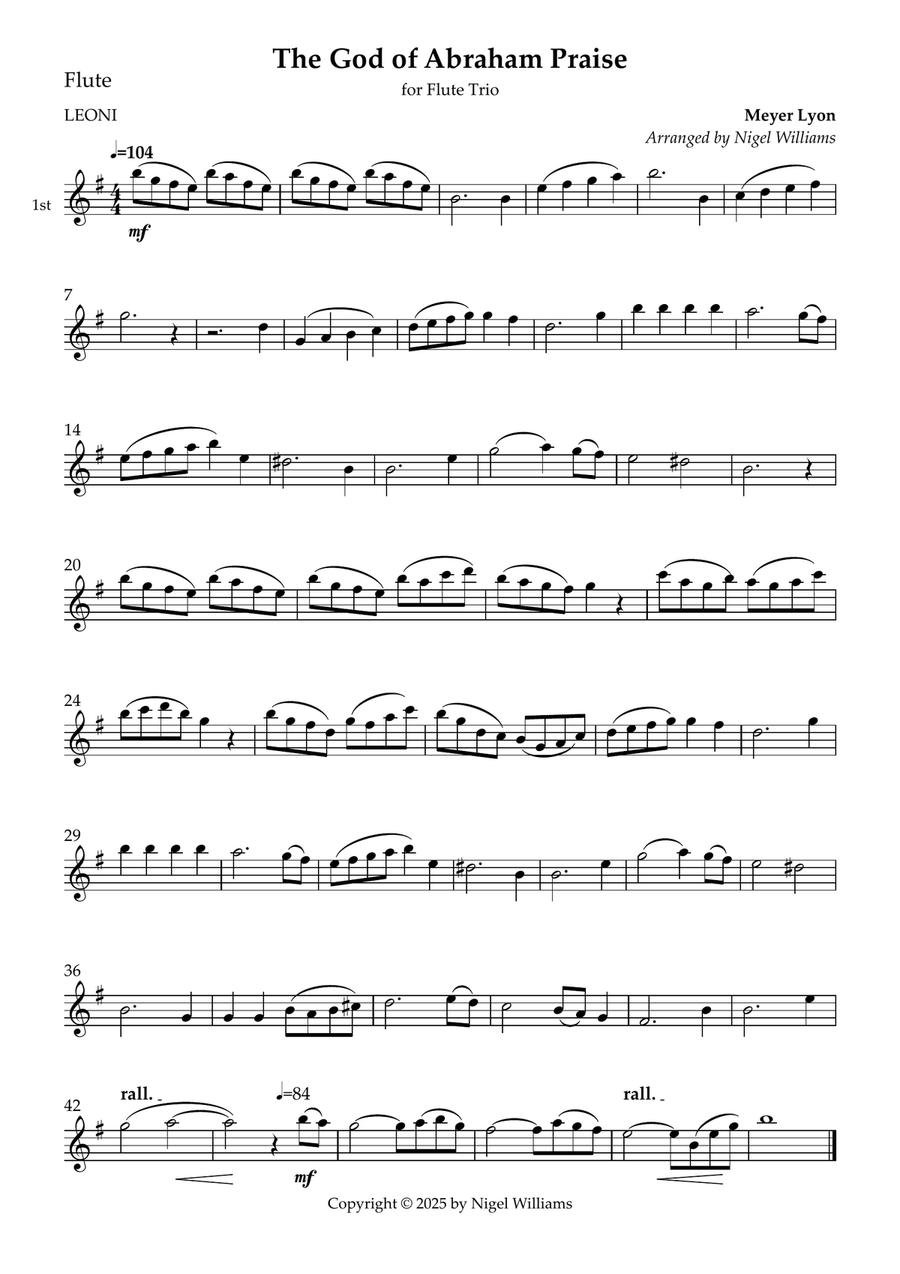 Leoni (The God of Abraham Praise) Flute Trio scores gallery preview page 1