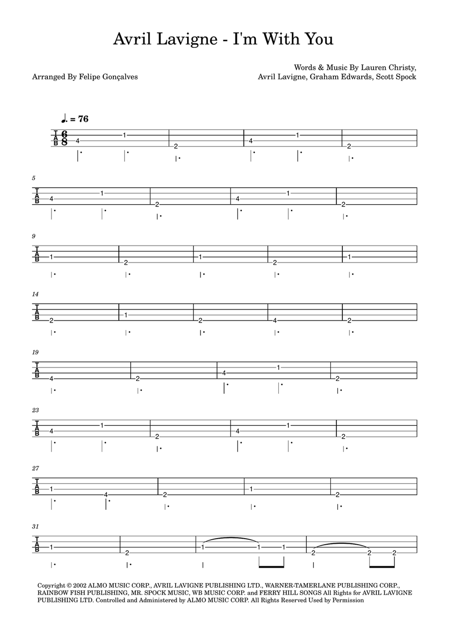 I'm With You I'm With You Acoustic Guitar scores gallery preview page 1