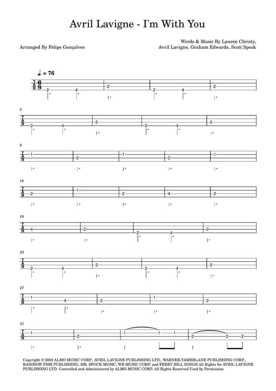 I'm With You I'm With You Acoustic Guitar scores gallery preview page 1