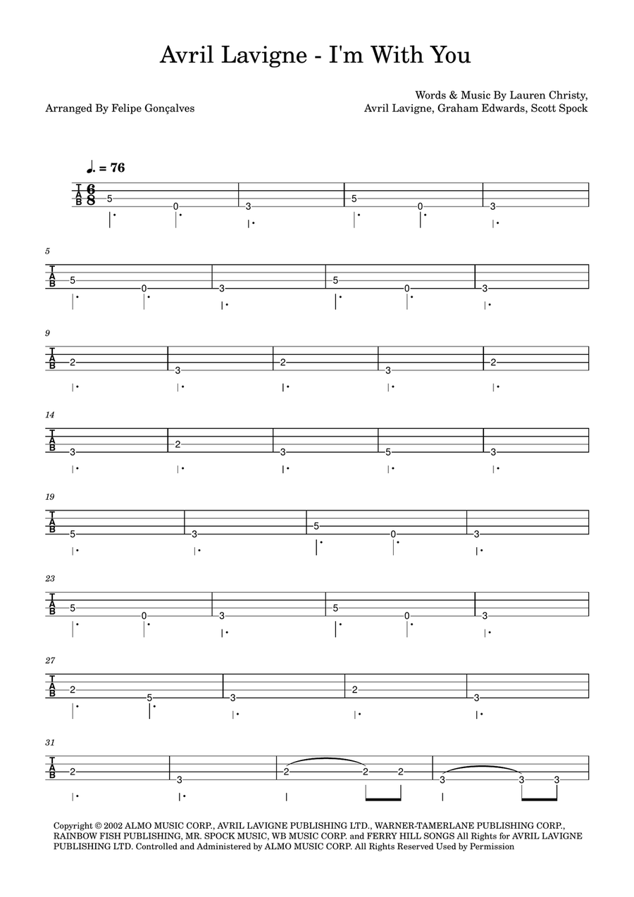 I'm With You Acoustic Guitar scores gallery preview page 1