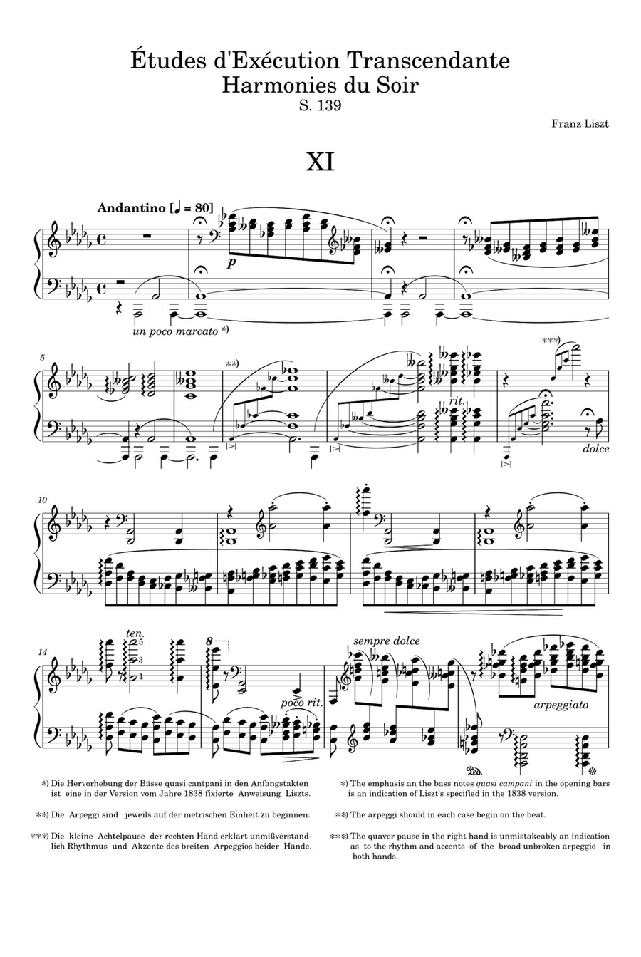 Transcendental Étude No. 11 Harmonies du soir - Franz Liszt Piano Solo scores gallery preview page 1