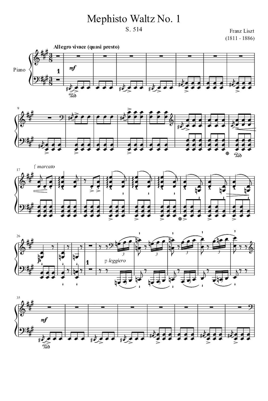 Mephisto Waltz No. 1 S. 514 - Franz Liszt Piano Solo scores gallery preview page 1