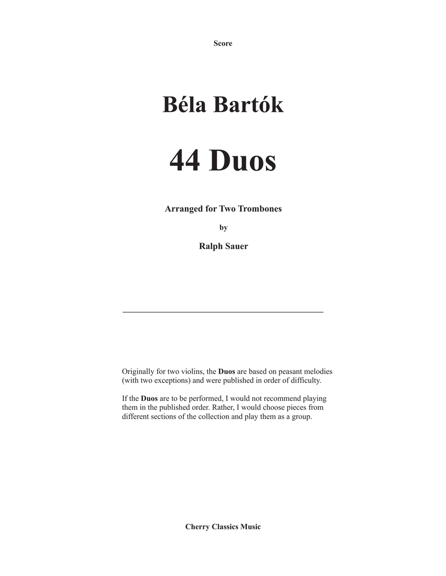 44 Duos for Two Trombones Trombone Duet scores gallery preview page 1