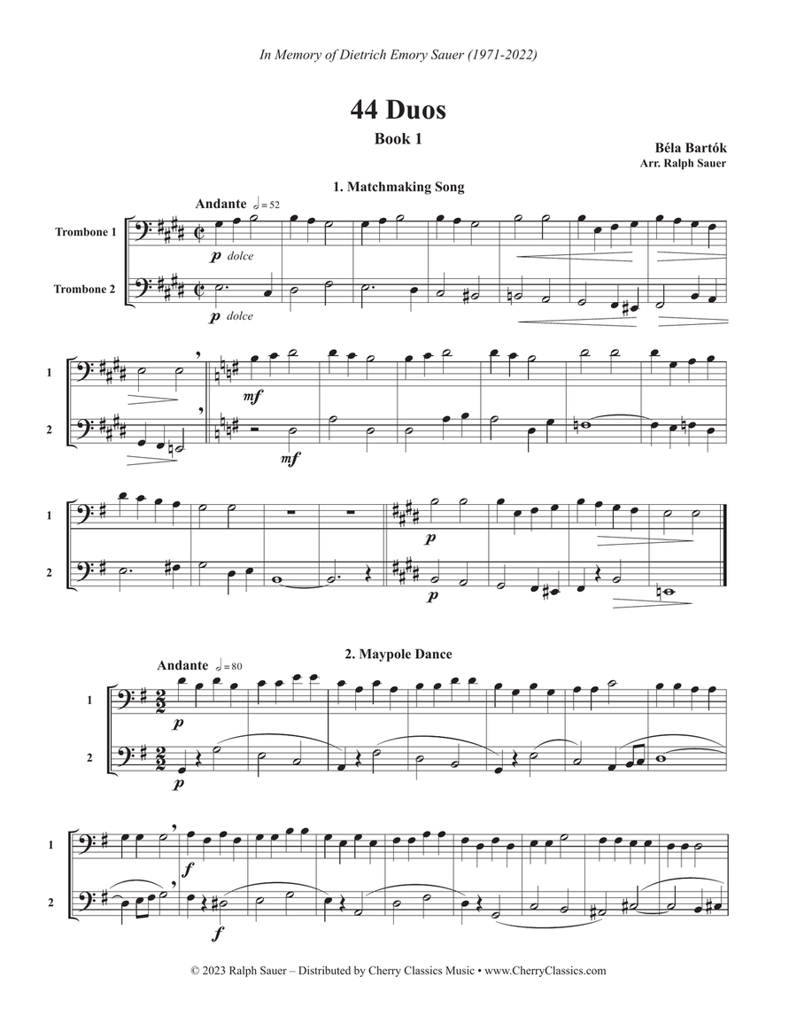 44 Duos for Two Trombones Trombone Duet scores gallery preview page 2