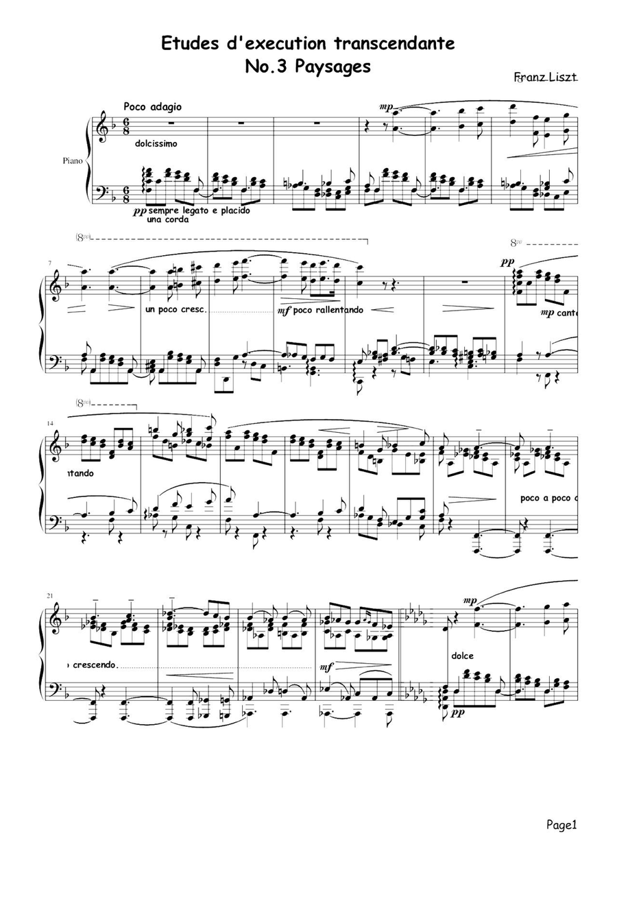 Etudes dexecution transcendante No.3 （Paysages）- Franz Liszt Piano Method scores gallery preview page 1