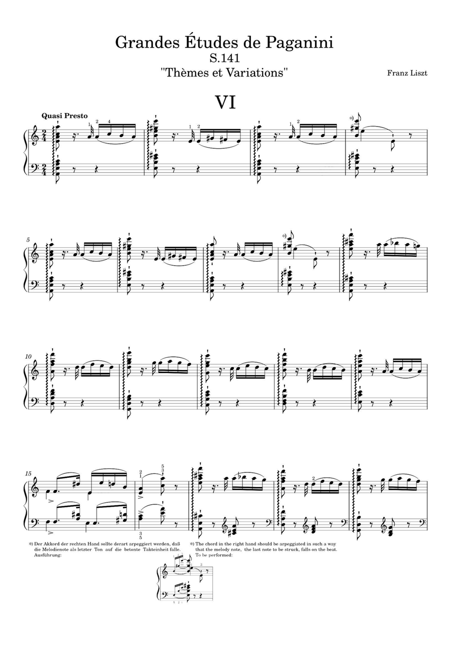 Grandes Études de Paganini No.6 Thèmes et variations - Franz Liszt Piano Solo scores gallery preview page 1