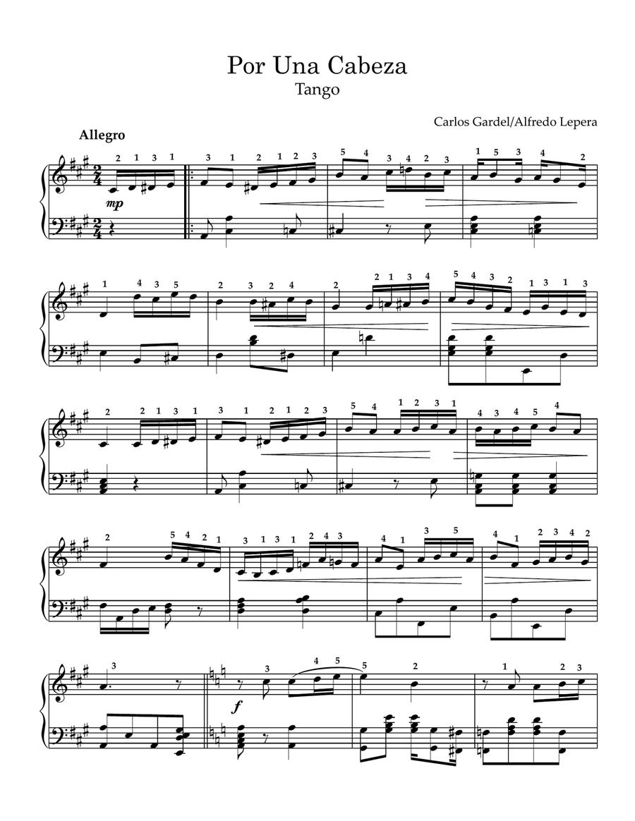 Por Una Cabeza- Tango-Piano Sheet Music-pdf file Piano Solo scores gallery preview page 1