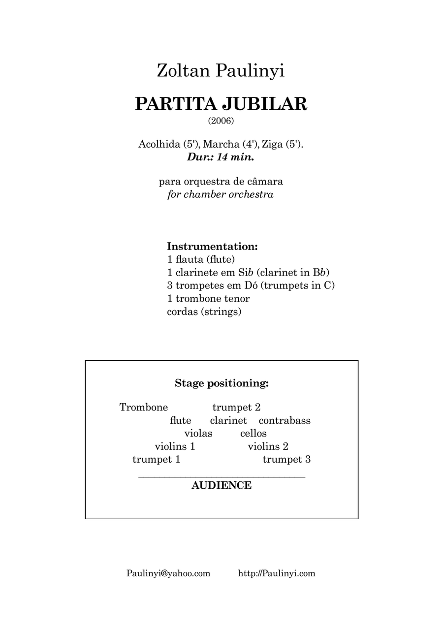 Partita jubilar for chamber orchestra (flute, clarinet, 3 trumpets, trombone, strings) Chamber Orchestra scores gallery preview page 1