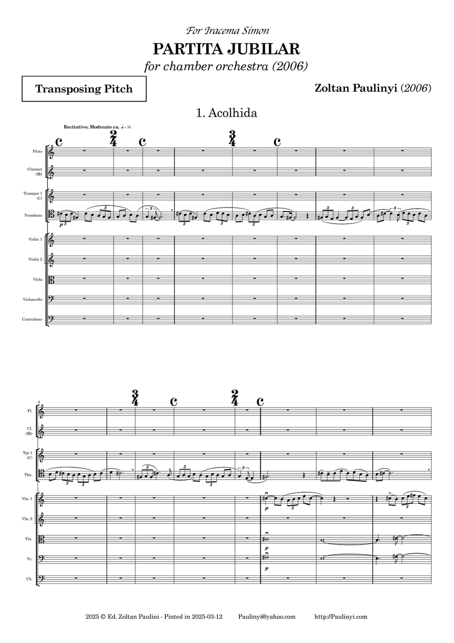 Partita jubilar for chamber orchestra (flute, clarinet, 3 trumpets, trombone, strings) Chamber Orchestra scores gallery preview page 3