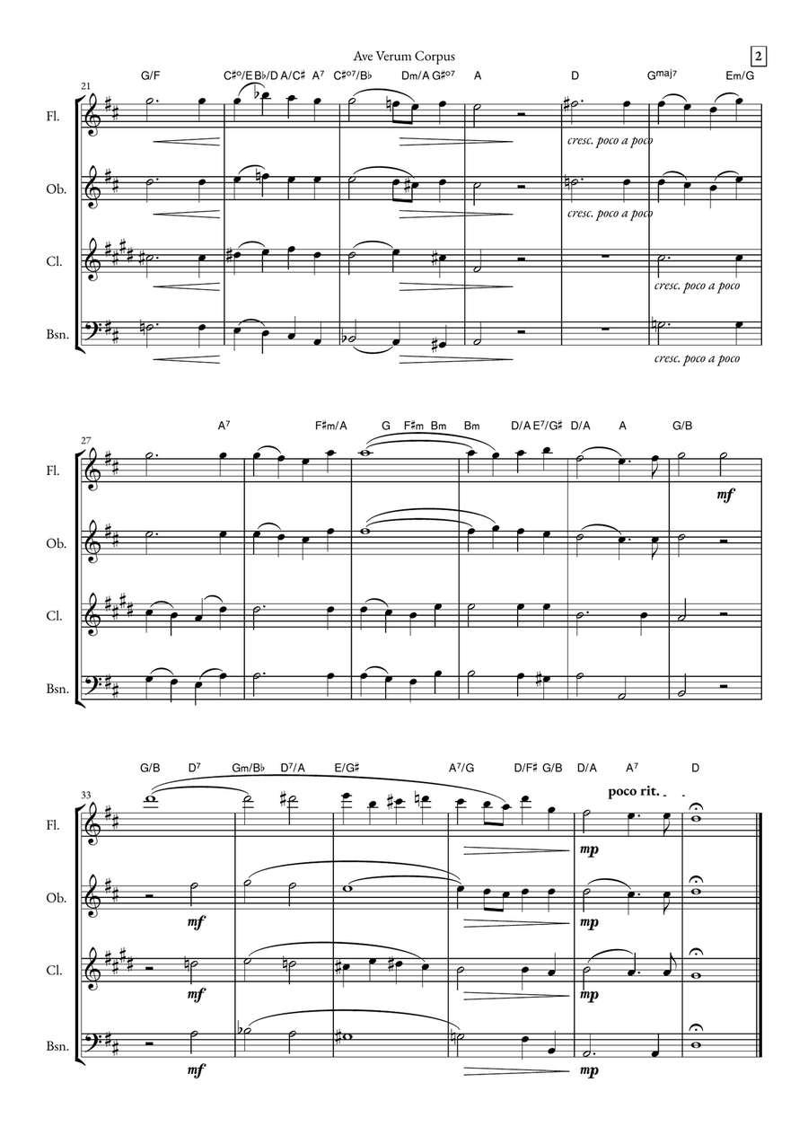 Ave Verum Corpus Woodwind Quartet scores gallery preview page 2