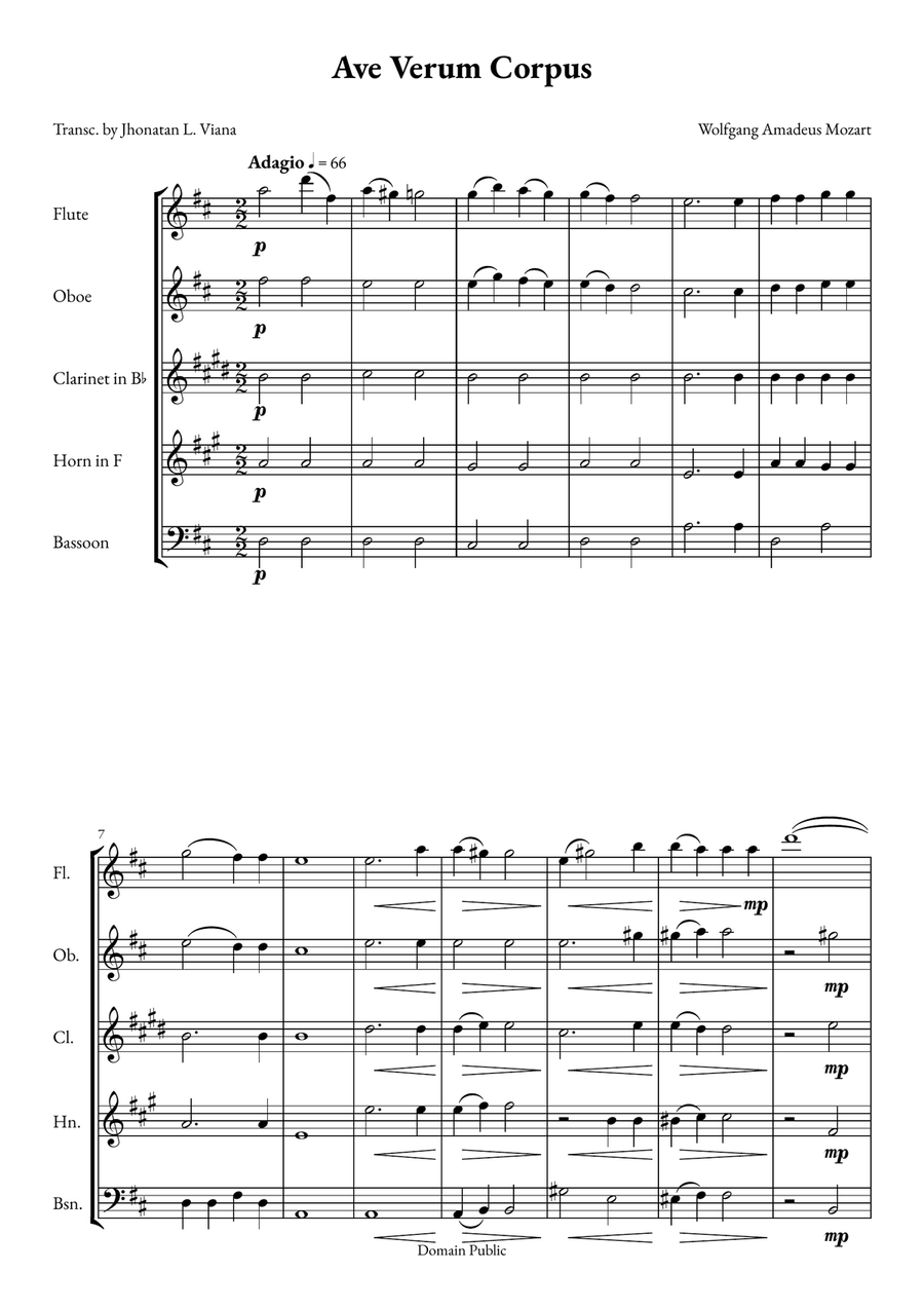 Ave Verum Corpus Woodwind Quintet scores gallery preview page 1