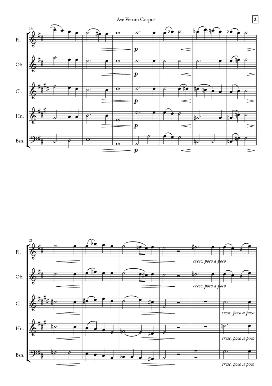 Ave Verum Corpus Woodwind Quintet scores gallery preview page 2