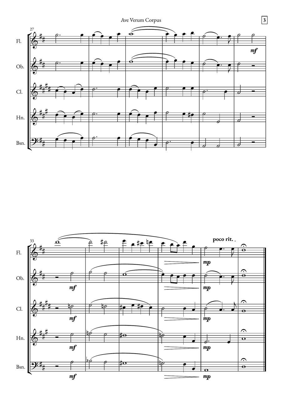 Ave Verum Corpus Woodwind Quintet scores gallery preview page 3