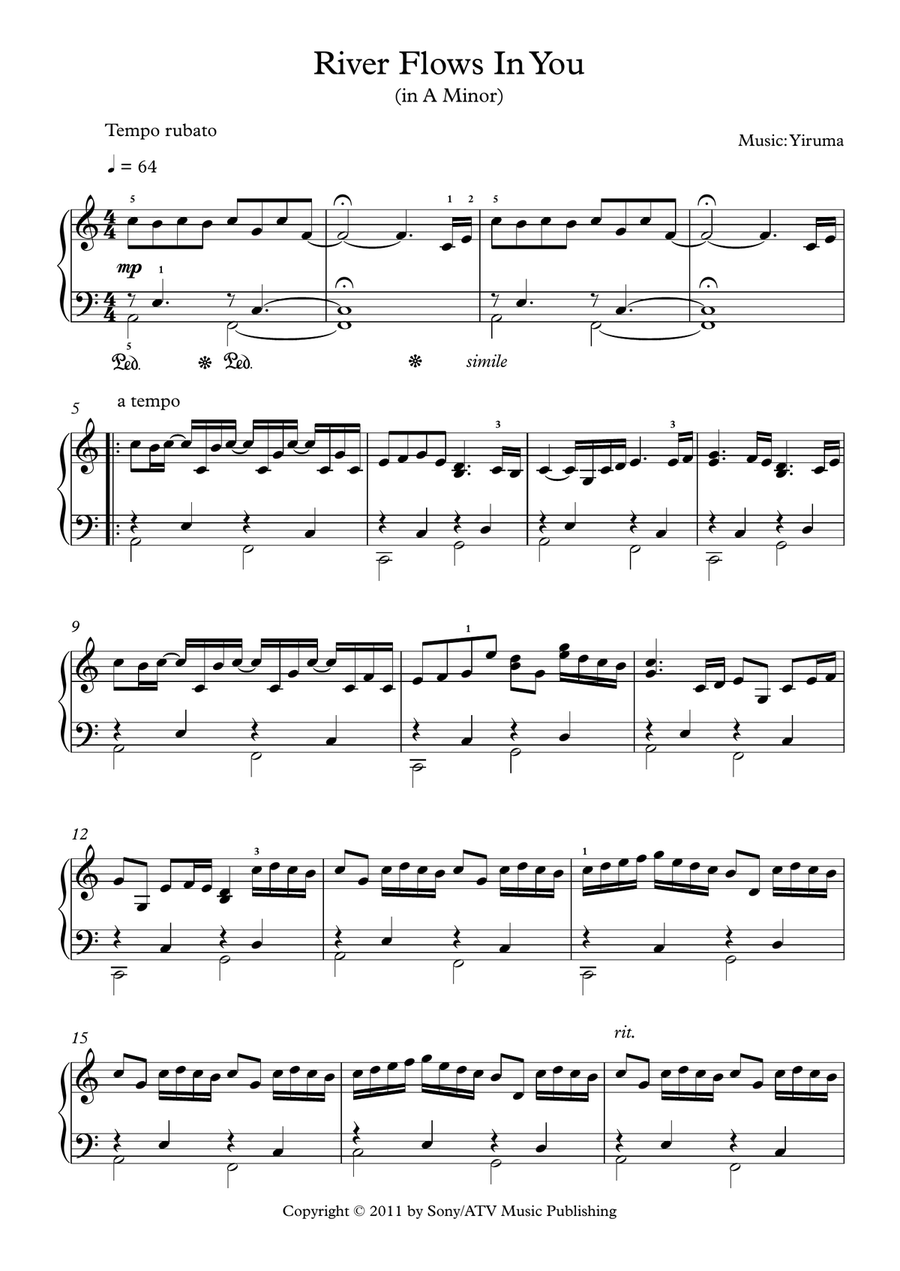 River Flows In You (Easy version in A Minor - Arr. : Yan d'Albert) Easy Piano scores gallery preview page 1