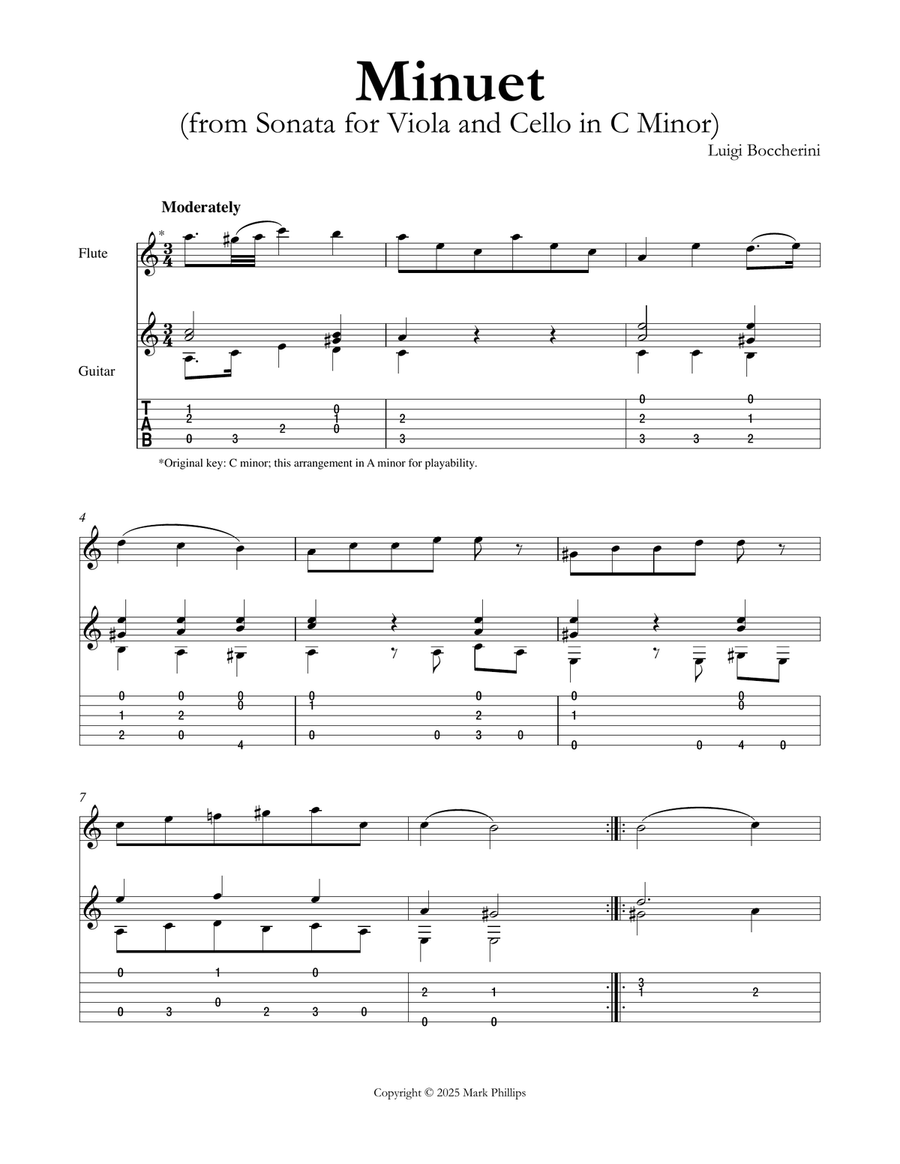 Minuet (from Sonata for Viola and Cello in C Minor) Flute scores gallery preview page 1