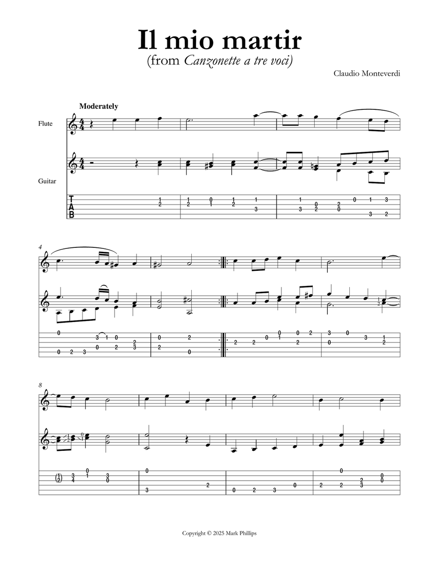 Il mio martir (from Canzonette a tre voci) Flute scores gallery preview page 1