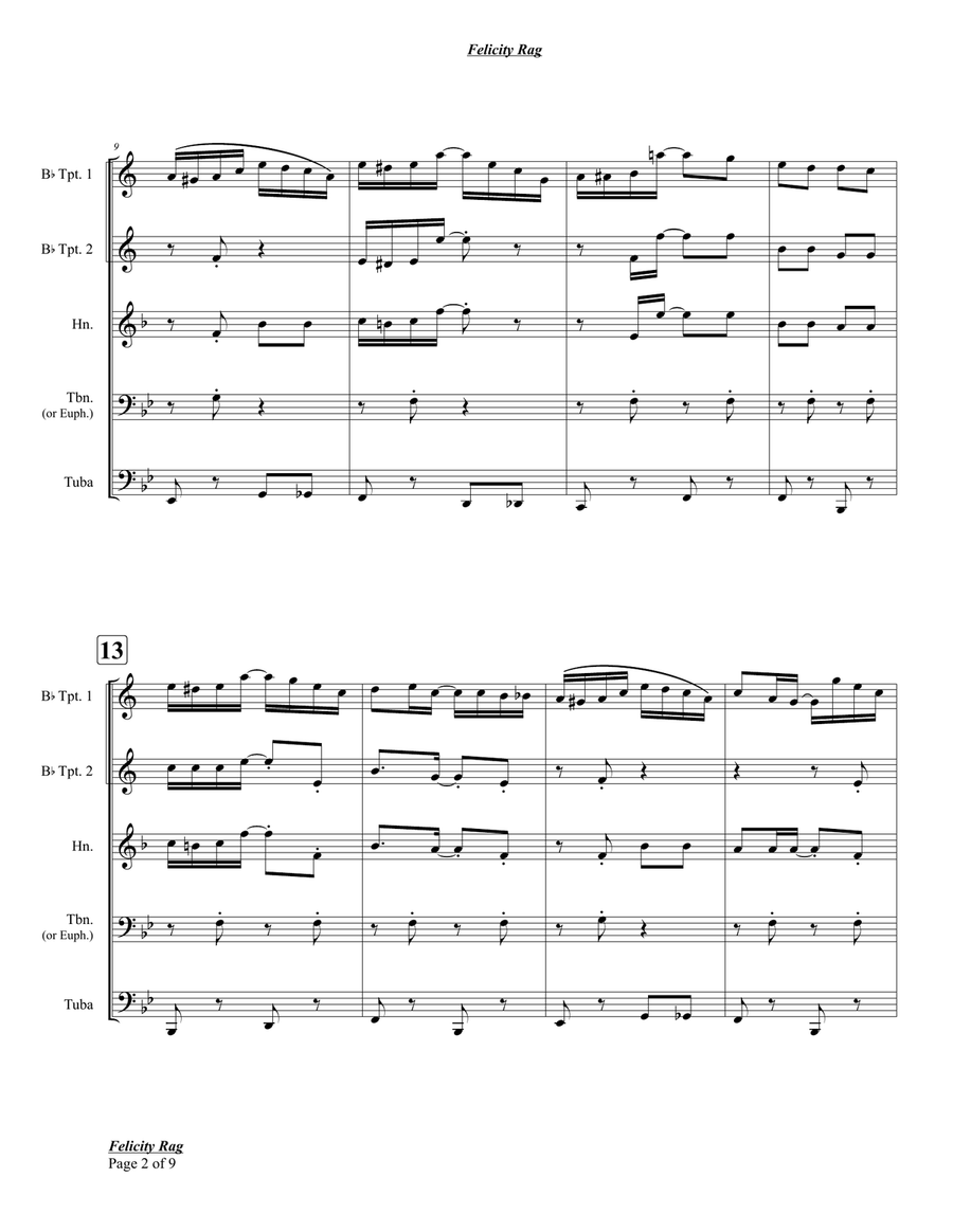 Felicity Rag (Ragtime Two Step) Brass Quintet scores gallery preview page 2