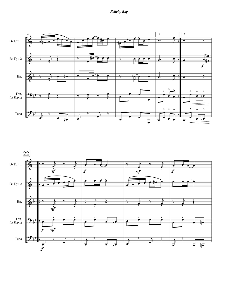 Felicity Rag (Ragtime Two Step) Brass Quintet scores gallery preview page 3