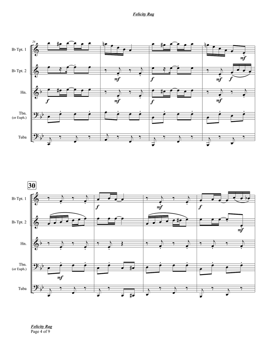 Felicity Rag (Ragtime Two Step) Brass Quintet scores gallery preview page 4