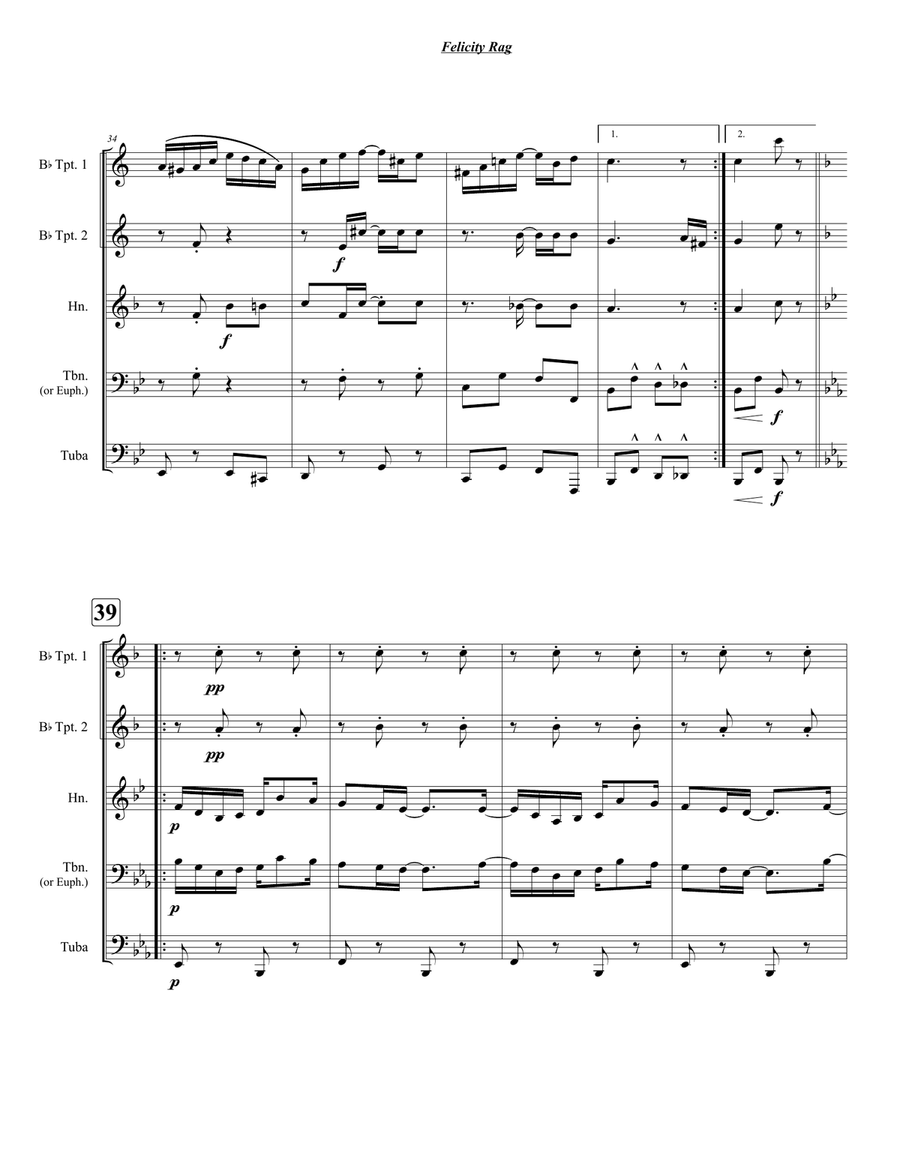 Felicity Rag (Ragtime Two Step) Brass Quintet scores gallery preview page 5