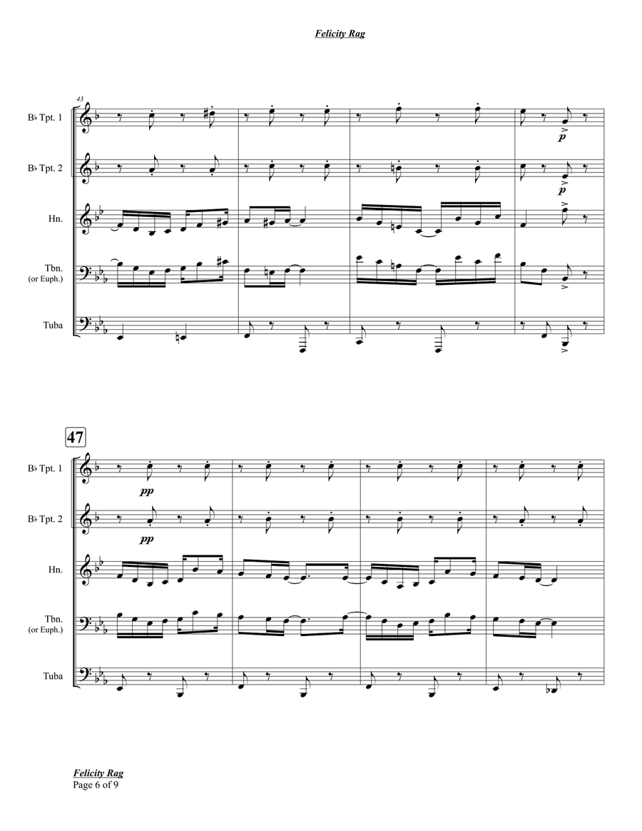 Felicity Rag (Ragtime Two Step) Brass Quintet scores gallery preview page 6