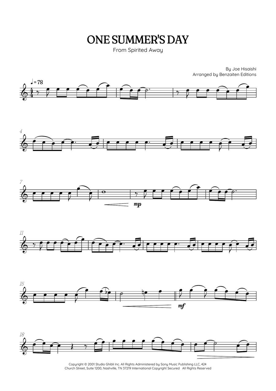 One Summer's Day Flute Solo scores gallery preview page 1