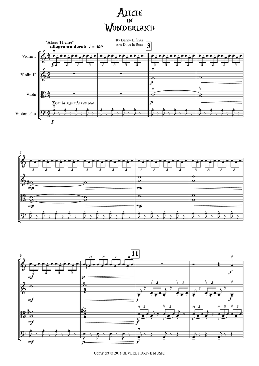 Medley: Alice's Theme with Proposal and Bandersnatched String Quartet scores gallery preview page 2