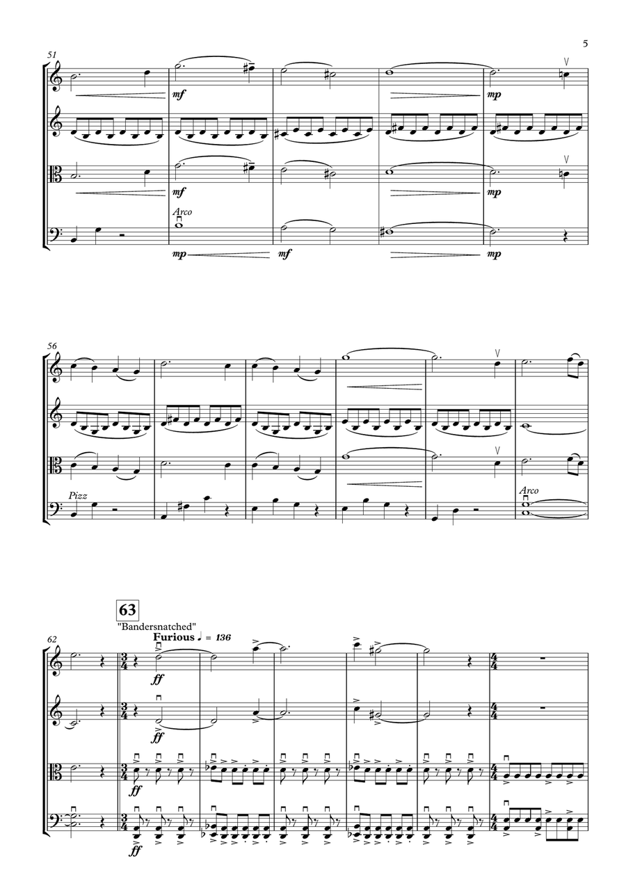 Medley: Alice's Theme with Proposal and Bandersnatched String Quartet scores gallery preview page 5