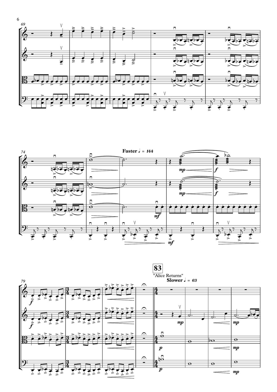 Medley: Alice's Theme with Proposal and Bandersnatched String Quartet scores gallery preview page 6