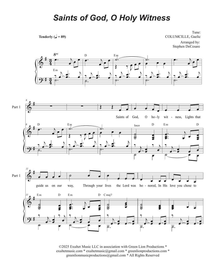 Saints of God, O Holy Witness (2-part choir) 2-Part scores gallery preview page 1