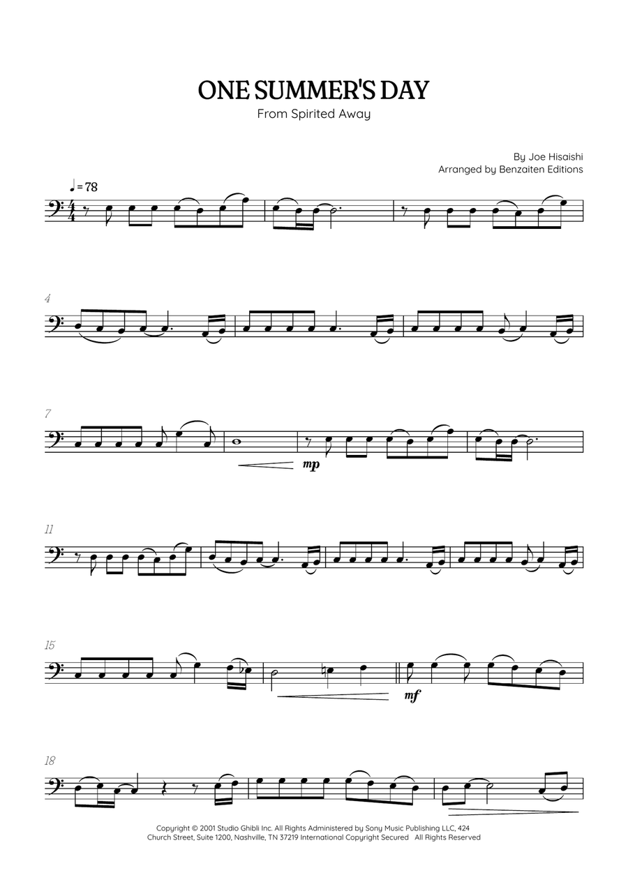 One Summer's Day Trombone Solo scores gallery preview page 1