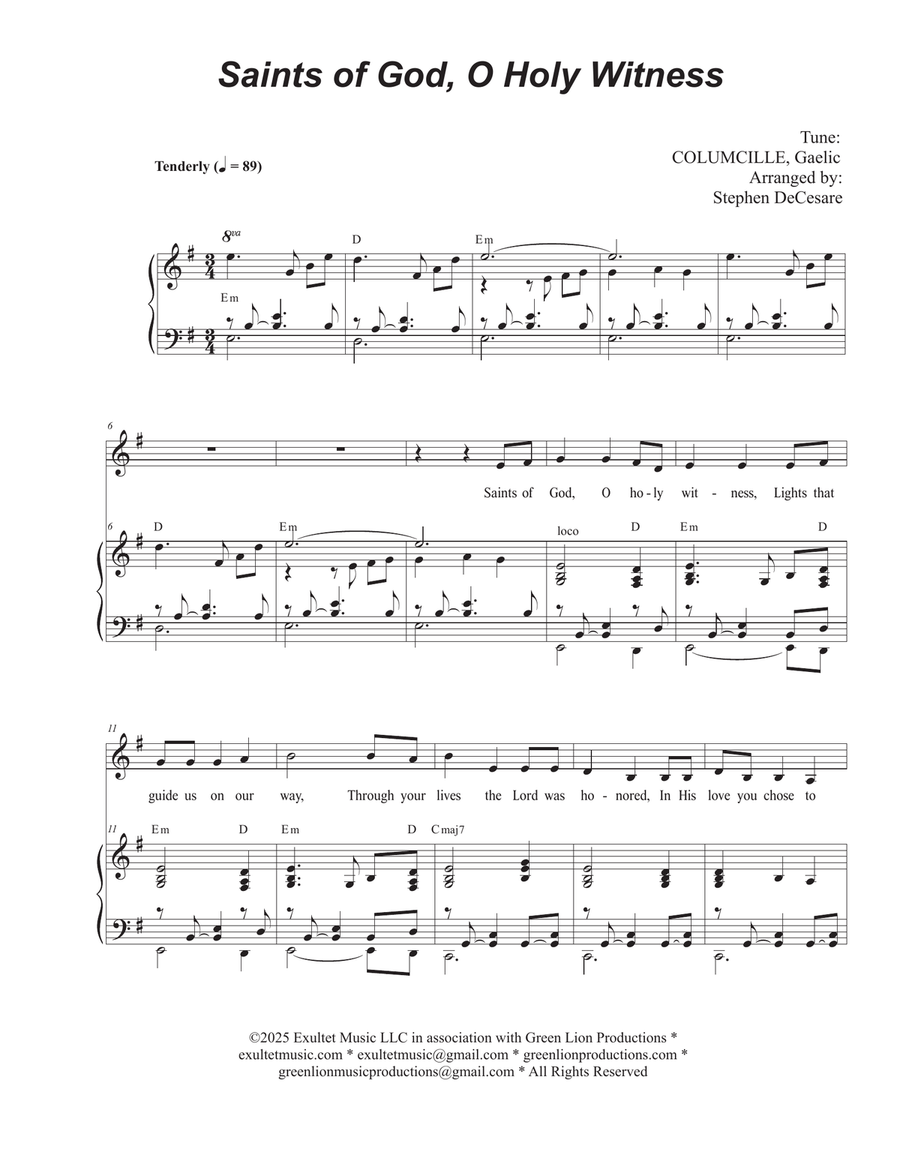 Saints of God, O Holy Witness (Unison choir) Unison Choir scores gallery preview page 1