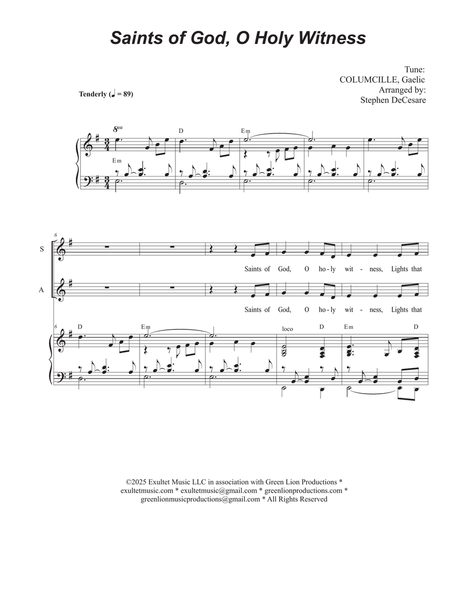 Saints of God, O Holy Witness (SATB) 4-Part scores gallery preview page 1