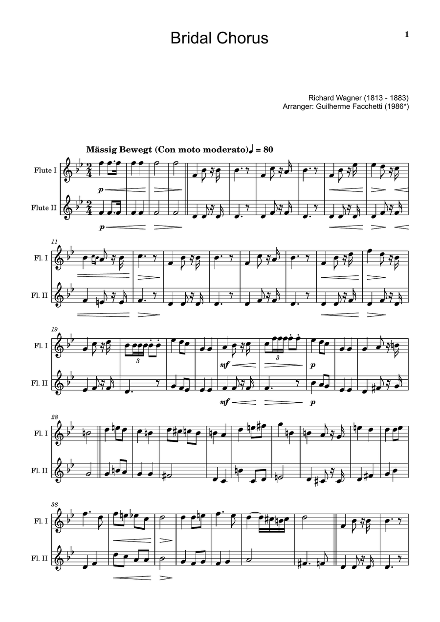 Bridal Chorus. R. Wagner - Arranged for Flute Duet Flute Duet scores gallery preview page 1