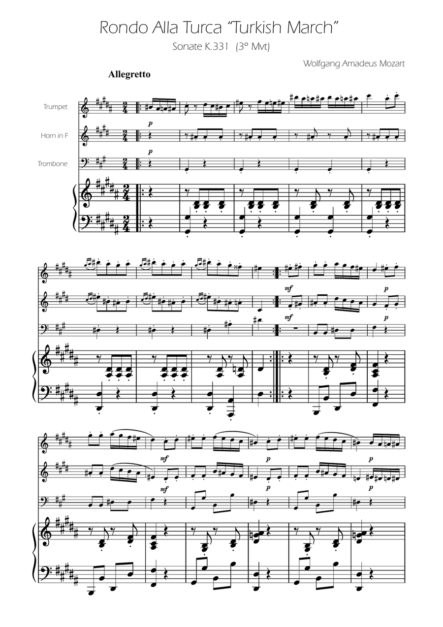 Turkish March - Brass Trio Brass Trio scores gallery preview page 1