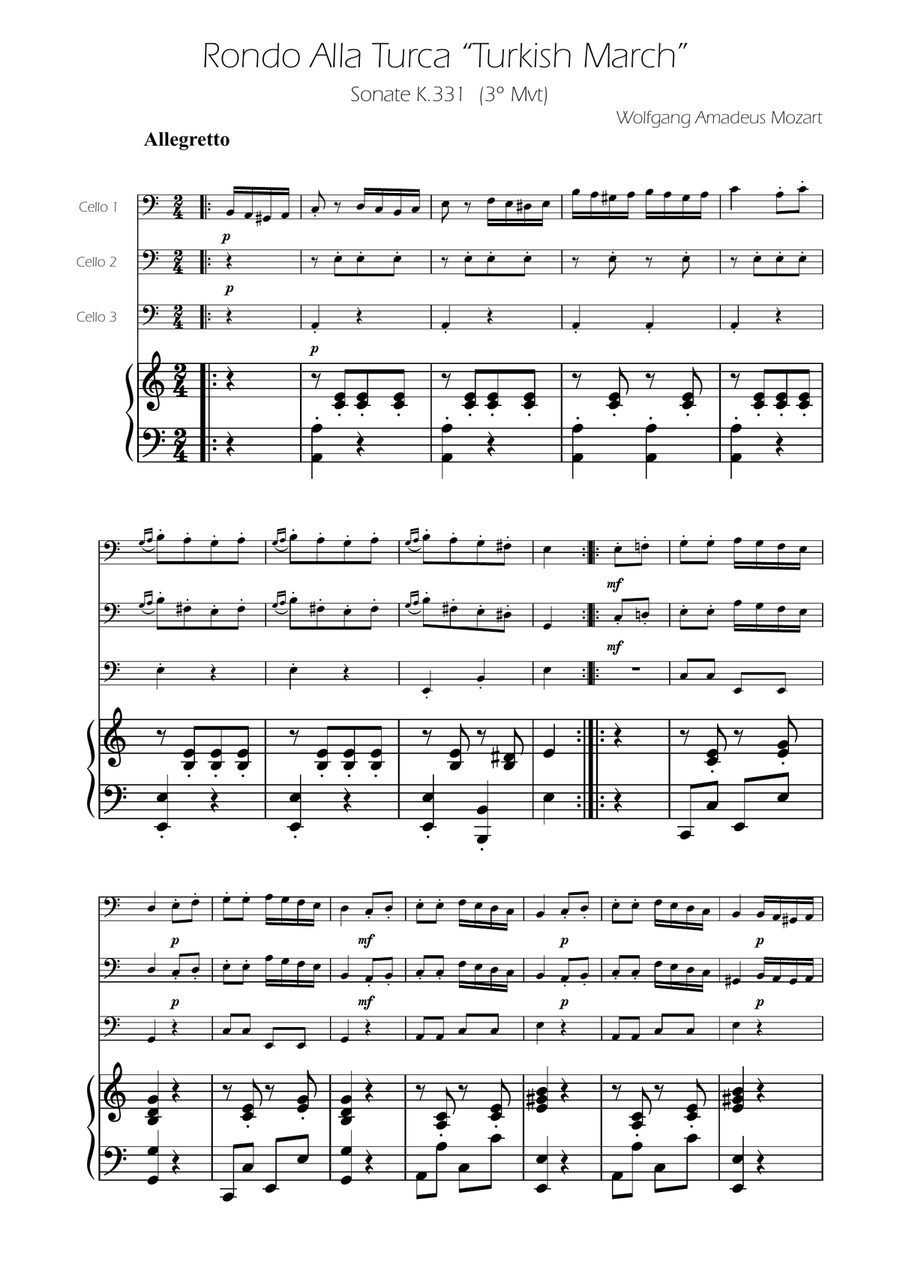 Turkish March - Cello Trio String Trio scores gallery preview page 1
