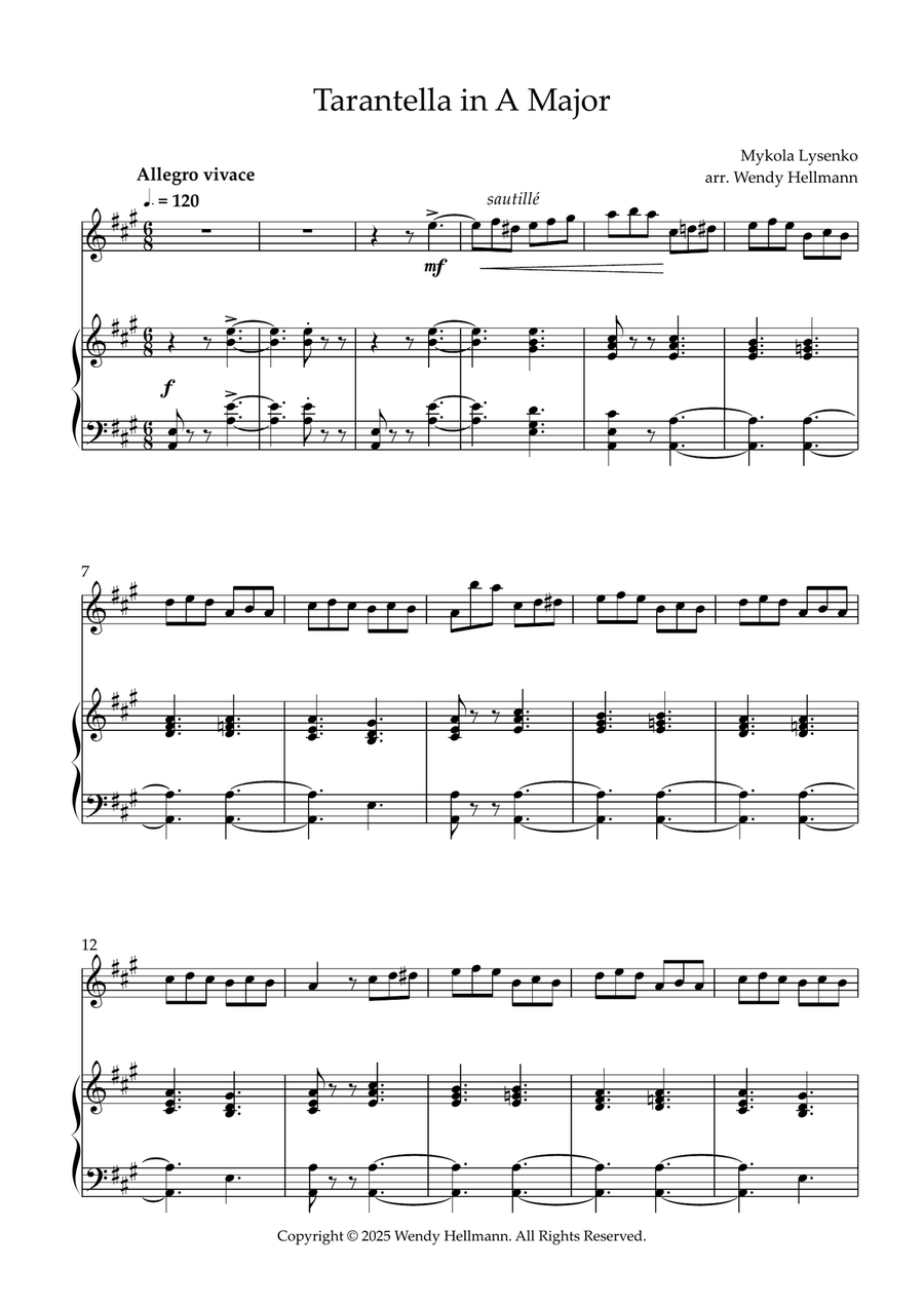 Tarantella in A Major (Violin and Piano) Violin Solo scores gallery preview page 1