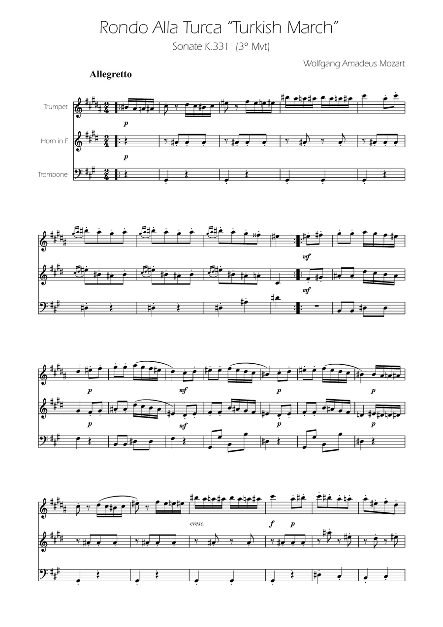 Turkish March - Brass Trio Brass Trio scores gallery preview page 1
