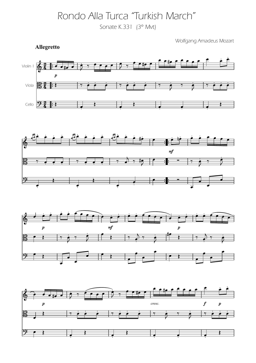 Turkish March - String Trio String Trio scores gallery preview page 1