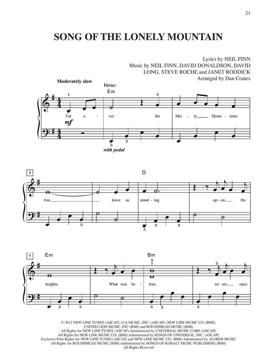 Song Of The Lonely Mountain (from The Hobbit: An Unexpected Journey) Easy Piano scores gallery preview page 1