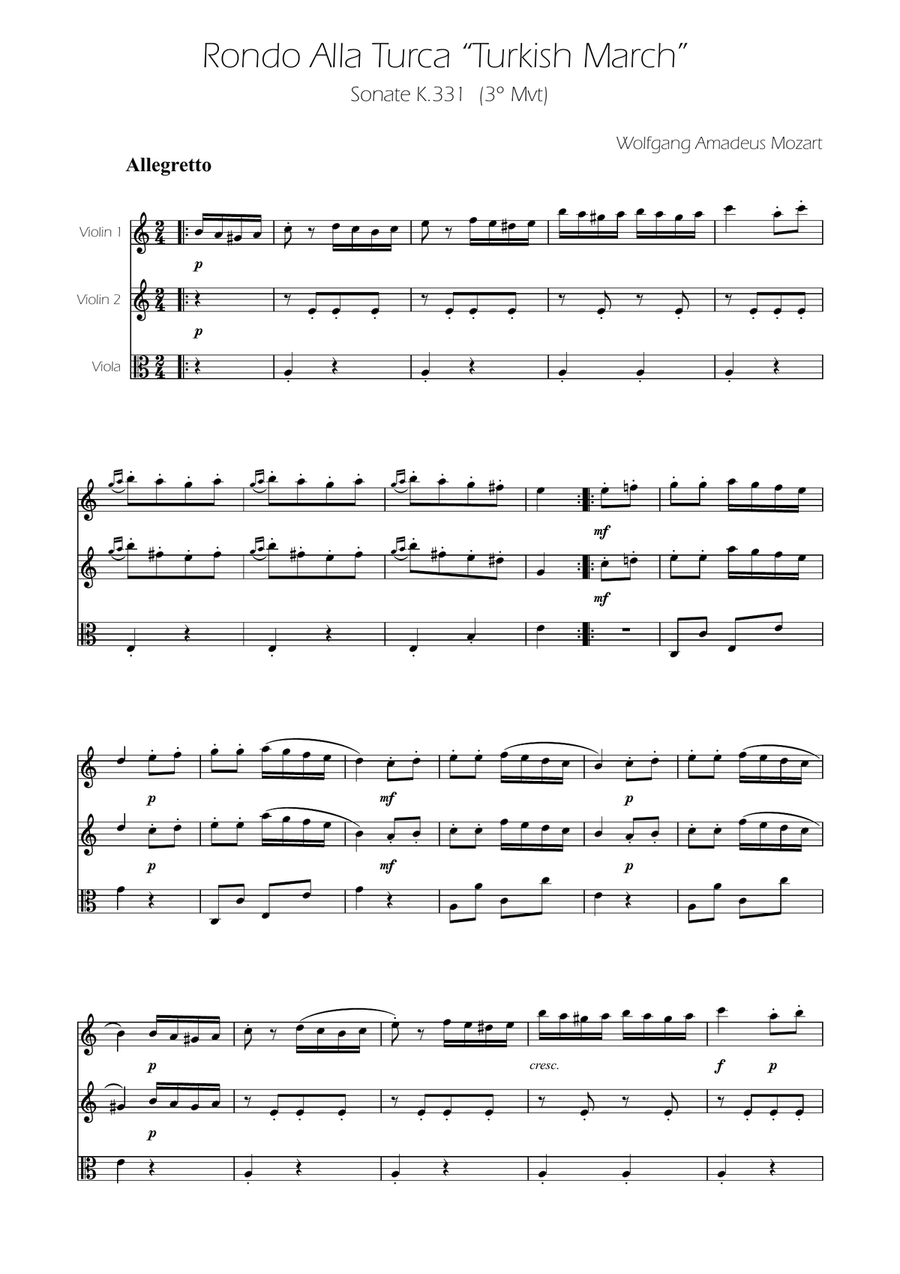 Turkish March - String Trio String Trio scores gallery preview page 1