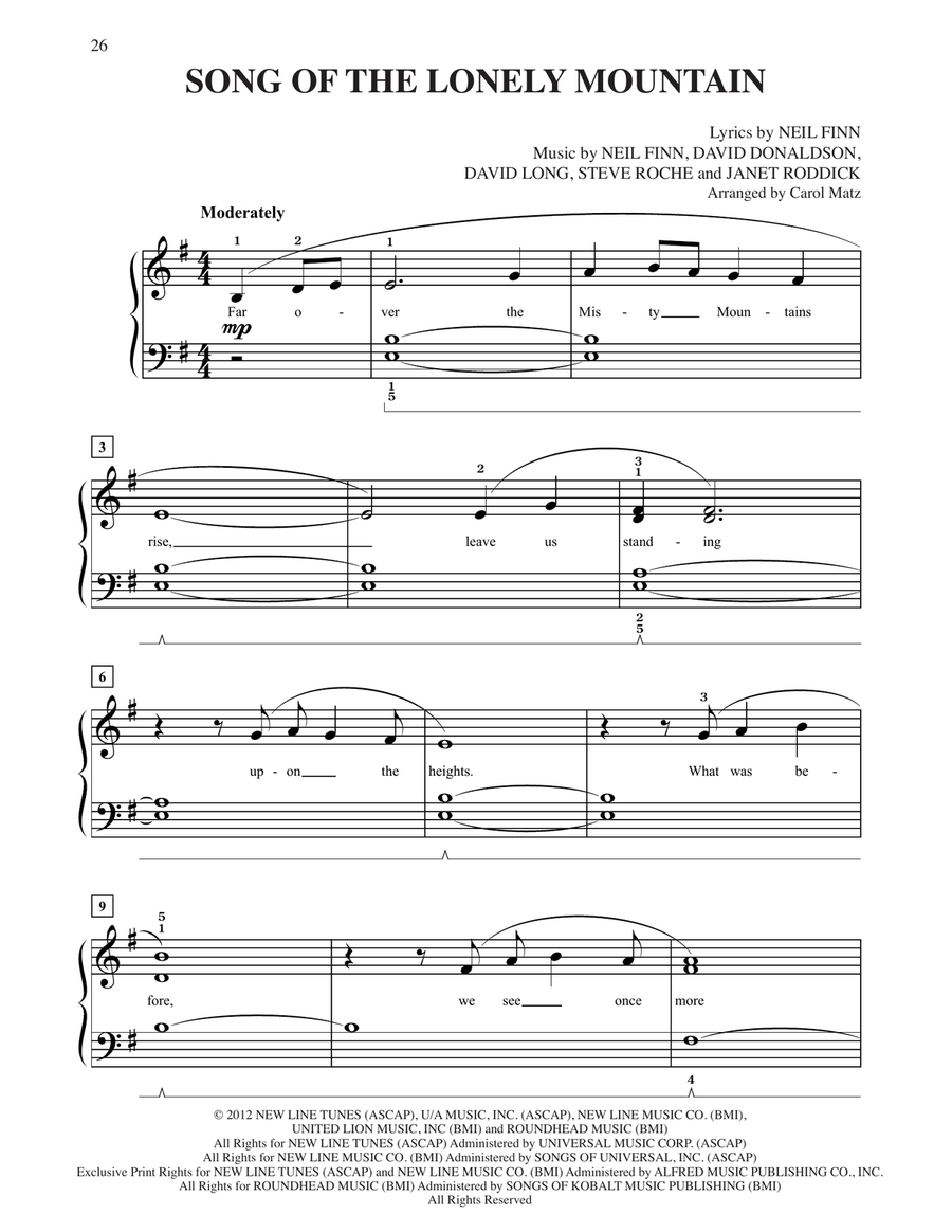 Song Of The Lonely Mountain (from The Hobbit: An Unexpected Journey) Easy Piano scores gallery preview page 1