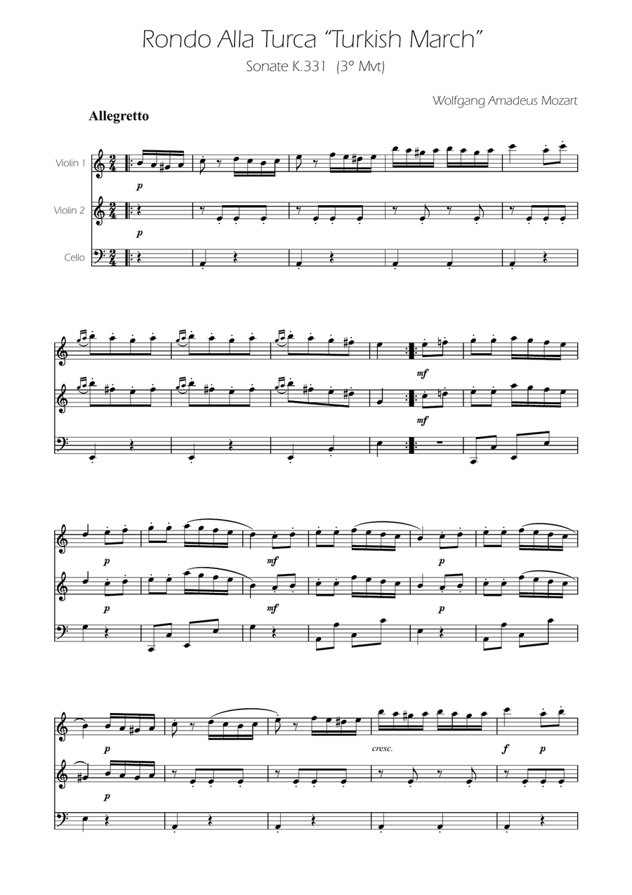 Turkish March - String Trio String Trio scores gallery preview page 1